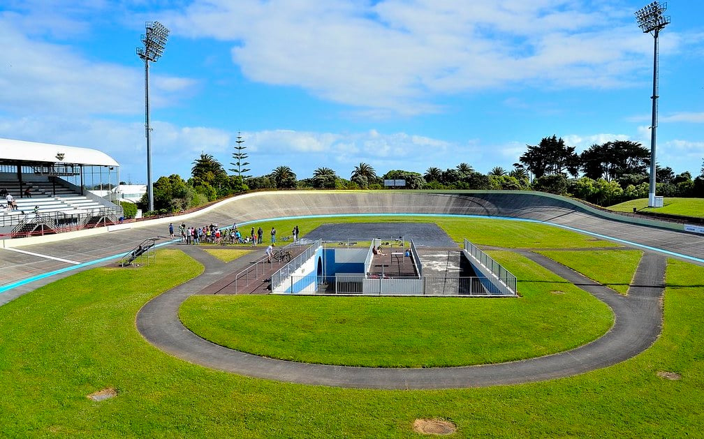 An aerial shot of the Manukau Sport Bowl velodrome that was used to host events at the 1990 Commonwealth Games.