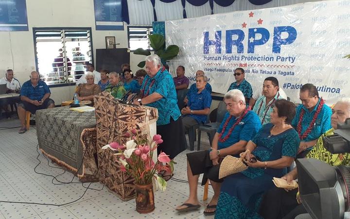 Samoa's outgoing prime minister Tuilaepa Sailele Malielegaoi supporting HRPP members. Photo: Supplied