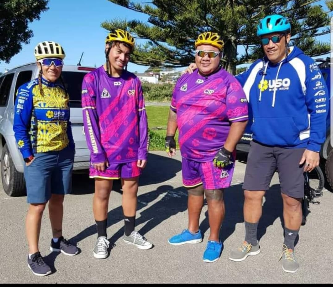 Cycle Safe Porirua Founder Malaga Mali'i Findlay Siania with USO Bike Ride Founder Chris Te'o (R). Photo: Cycle Safe Porirua