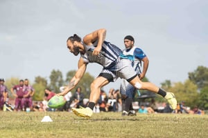 nz tag Former Warriors player Wairangi Koopu scores for the Central Knights 30s Men’s team. Photo: Supplied