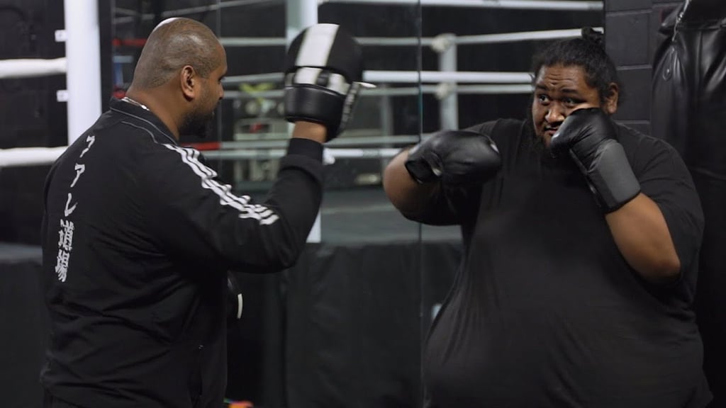 Isoa Kavakimotu (right) and Simi Fale, exercising at the Fale Dojo