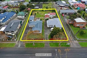 This property on Vine St sold for $2.343 million, a record for Māngere East. (Photo: supplied; additional design: Tina Tiller)