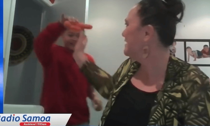 Carmel Sepuloni’s son crashes Zoom interview with odd-shaped veggie