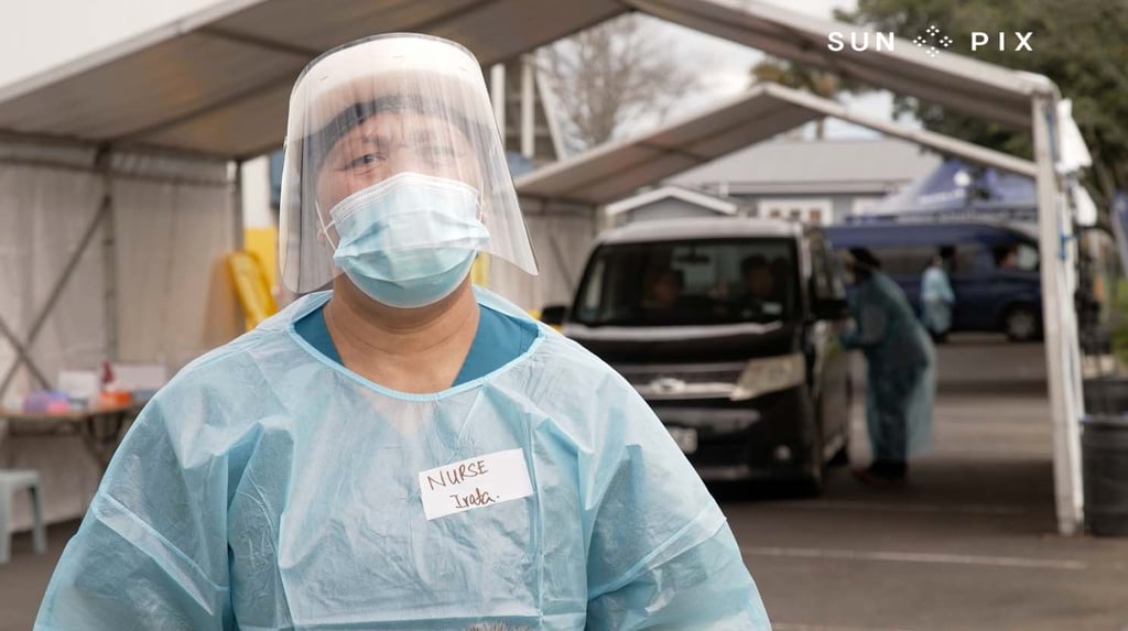 Pacific frontline worker at a Covid pop-up testing centre