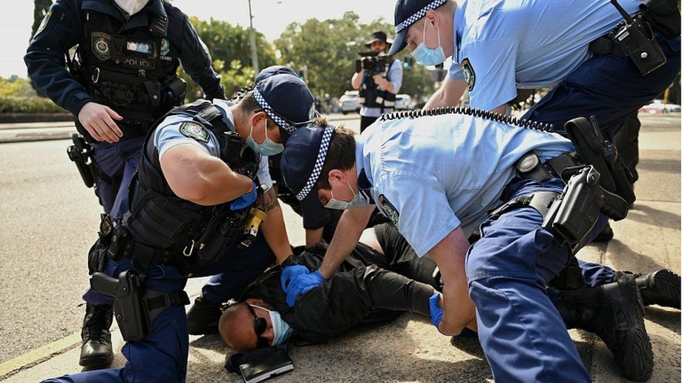 The NSW Premier's announcement was closely followed by an anti-lockdown protest PHOTO: BBC