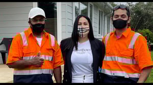 residency visa: Fijians builders Jona KalounIwaqa and Peter Munivai with Moana Smith. 