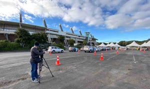 The pop-up testing centre at Mt Smart stadium. Photo: John Pulu, Tagata Pasifika