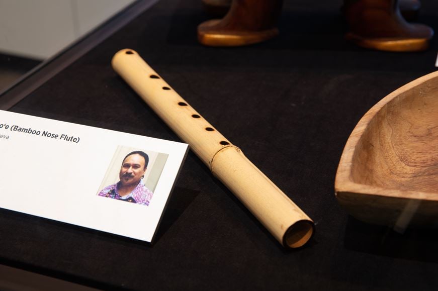 Bamboo Nose Flute on display at Te Mekameka o taku Ipukarea: The Treasures of my Homeland. Photo: Auckland Museum