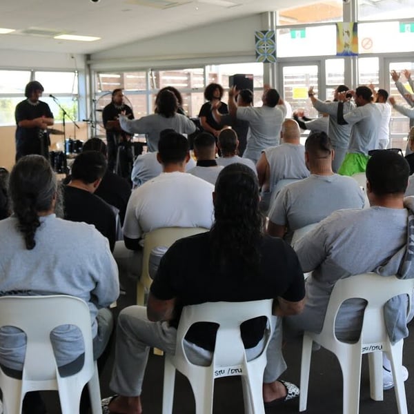 Polynesian metal band Shepherds Reign performs at Spring Hill Prison