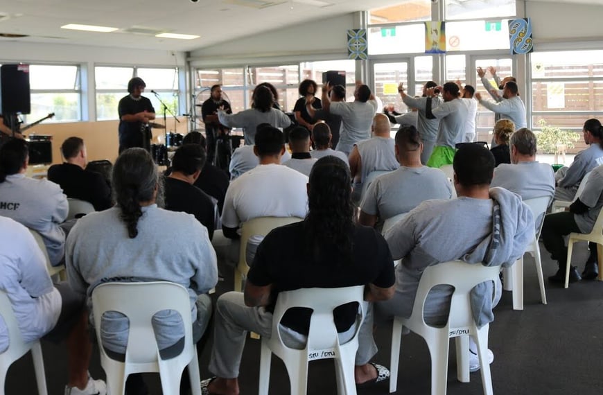 Polynesian metal band Shepherds Reign performs at Spring Hill Prison