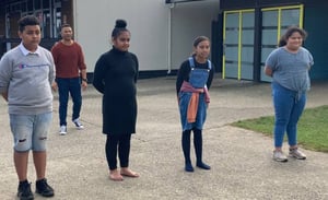 Some of Pita Alatini's students at Wymondley Road school. Seini Vainikolo is in the centre wearing black, and Saiga Tuua is far right. (Photo: Supplied)