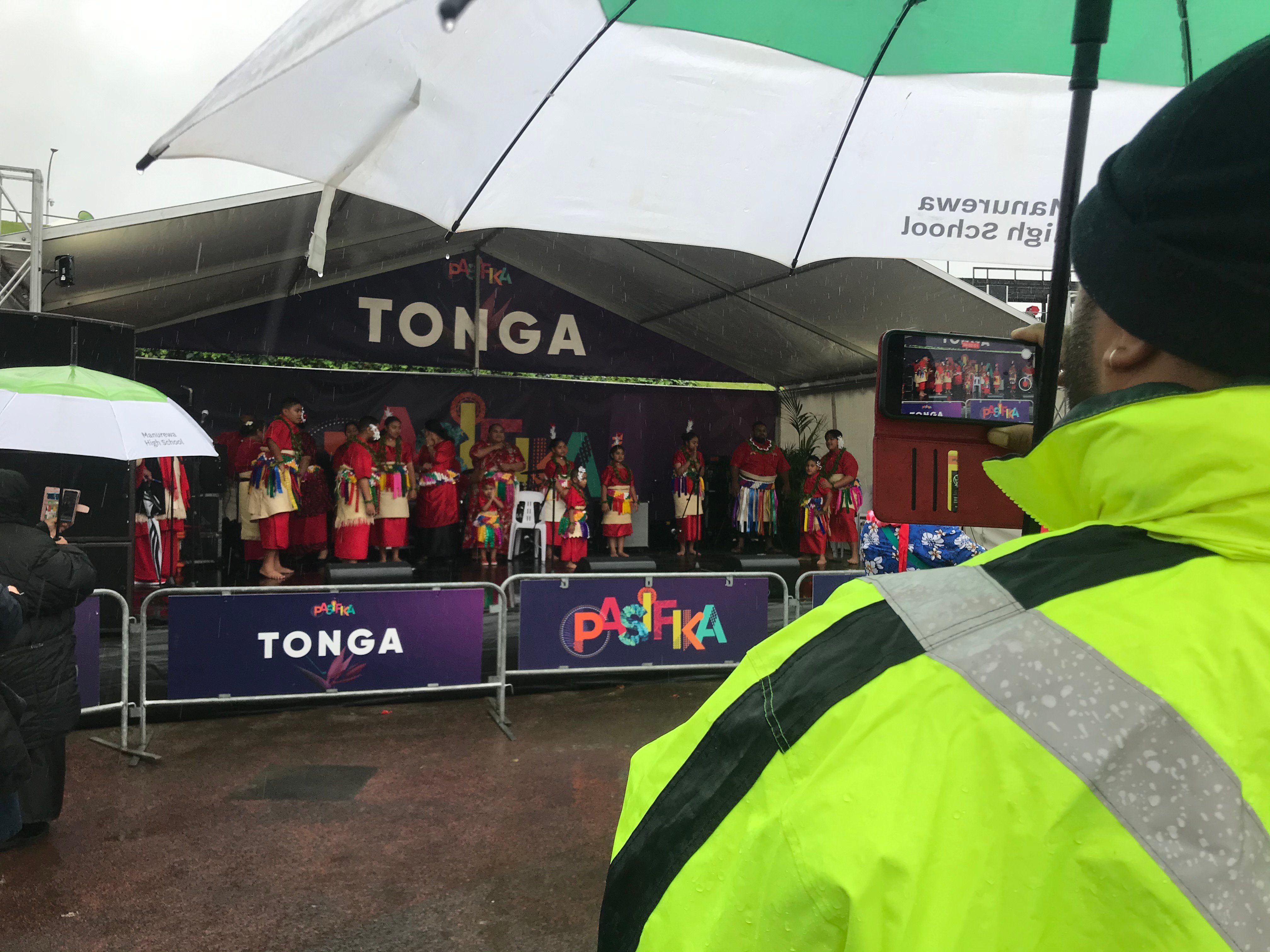 Umbrellas and Ponchos were the essentials for people attending this years' Pasifika Festival
