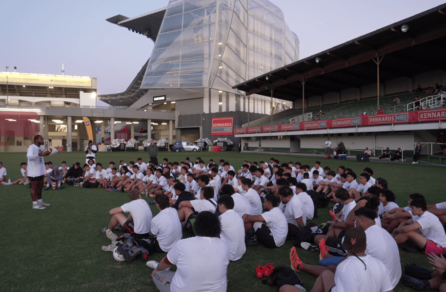 NFL and Rugby combine for drills and skills camp for Pasifika youth