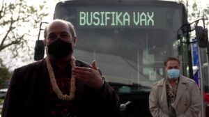 The first of two community-led buses were launched in Māngere, aptly named Busifika Vax