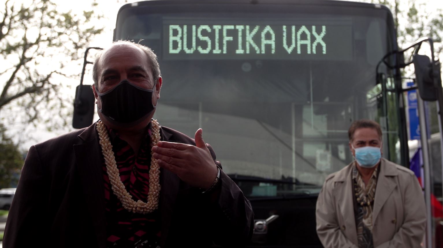 The first of two community-led buses were launched in Māngere, aptly named 'Busifika Vax'