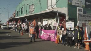 Care and support workers in Auckland gathered outside Jacinda Ardern’s electorate office in Mt Albert as part of a nationwide rally against the government’s pay offer.
